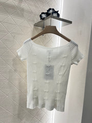 Three-dimensional crochet knitted short-sleeved top