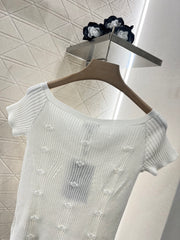 Three-dimensional crochet knitted short-sleeved top