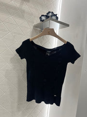 Three-dimensional crochet knitted short-sleeved top