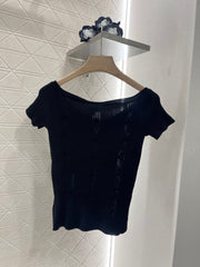 Three-dimensional crochet knitted short-sleeved top