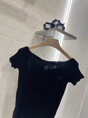 Three-dimensional crochet knitted short-sleeved top