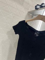 Three-dimensional crochet knitted short-sleeved top