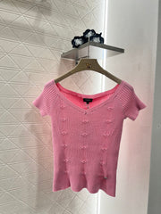 Three-dimensional crochet knitted short-sleeved top