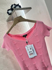 Three-dimensional crochet knitted short-sleeved top