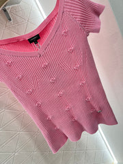 Three-dimensional crochet knitted short-sleeved top
