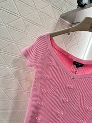 Three-dimensional crochet knitted short-sleeved top