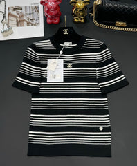 Contrast color striped short sleeves