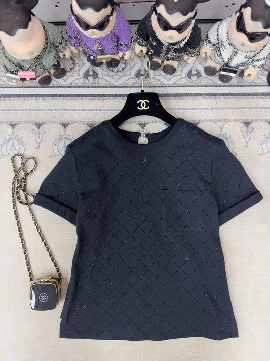 Diamond hot diamond beaded short-sleeved T-shirt