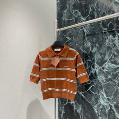 Lapel striped knitted short sleeves