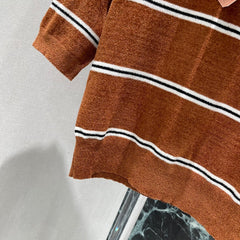 Lapel striped knitted short sleeves