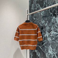 Lapel striped knitted short sleeves