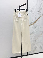 Mid-high waist double pocket straight jeans