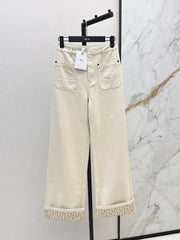 Mid-high waist double pocket straight jeans
