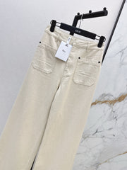 Mid-high waist double pocket straight jeans