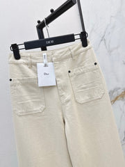 Mid-high waist double pocket straight jeans
