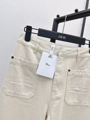 Mid-high waist double pocket straight jeans