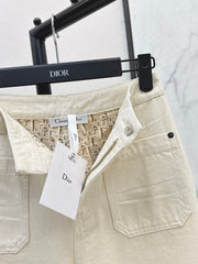 Mid-high waist double pocket straight jeans