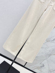 Mid-high waist double pocket straight jeans
