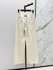 Mid-high waist double pocket straight jeans