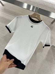 Contrast color knitted short sleeves