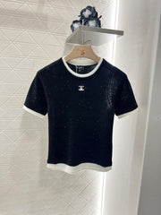Contrast color knitted short sleeves