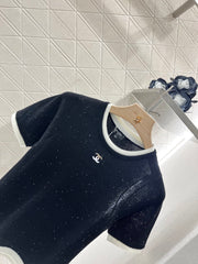Contrast color knitted short sleeves