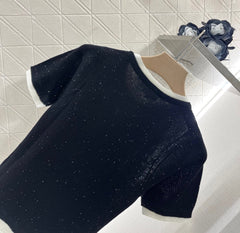 Contrast color knitted short sleeves