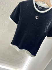 Contrast color knitted short sleeves