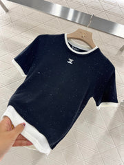 Contrast color knitted short sleeves