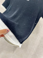Contrast color knitted short sleeves