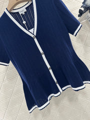 Fishtail contrast color knitted cardigan