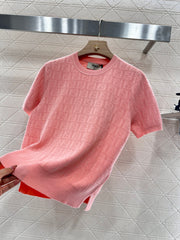 Jacquard letter knitted short sleeves