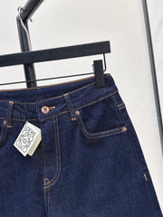 Denim shorts with letter leather patch