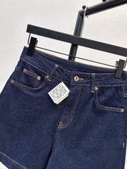 Denim shorts with letter leather patch