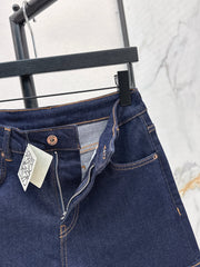 Denim shorts with letter leather patch