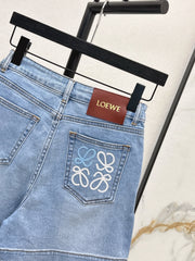Denim shorts with letter leather patch