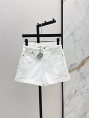Denim shorts with letter leather patch