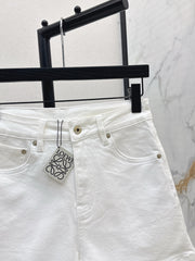 Denim shorts with letter leather patch