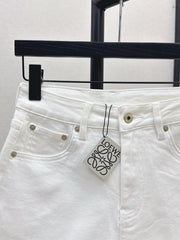 Denim shorts with letter leather patch