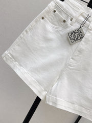 Denim shorts with letter leather patch