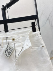 Denim shorts with letter leather patch
