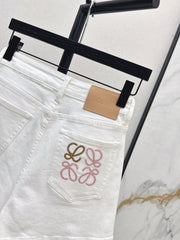 Denim shorts with letter leather patch