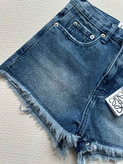 Raw-edge denim shorts