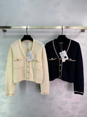 Chain-decorated V-neck cardigan