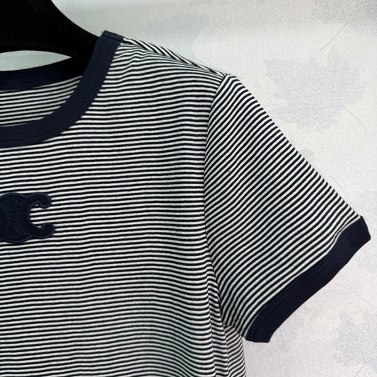 Striped round neck short sleeves