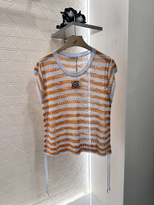 Totem embroidery hollow knitted short sleeves