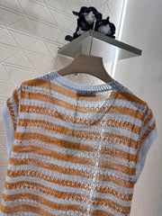 Totem embroidery hollow knitted short sleeves