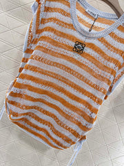 Totem embroidery hollow knitted short sleeves