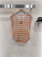 Totem embroidery hollow knitted short sleeves