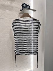 Totem embroidery hollow knitted short sleeves